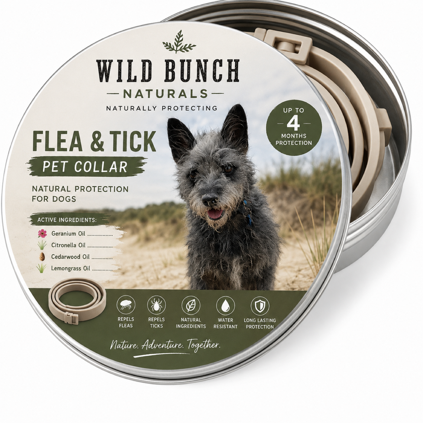 Wild Bunch Naturals flea & tick pet collar tin